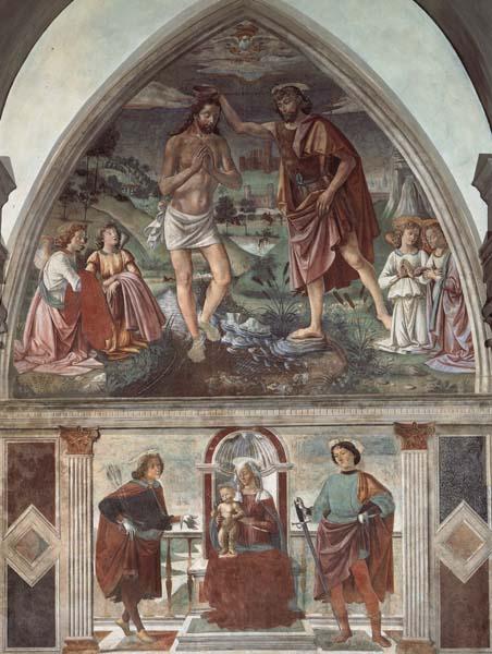 Domenicho Ghirlandaio Taufe Christ und Thronende Madonna mit den Heiligen Sebastian und julianus Spain oil painting art